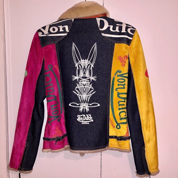 RARE vintage Von Dutch faux suede & denim jacket - Picture 3 of 3